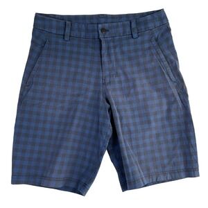 Lululemon Shorts Men 34 Blue Plaid Check Chino Stretch Performance Casual Pocket